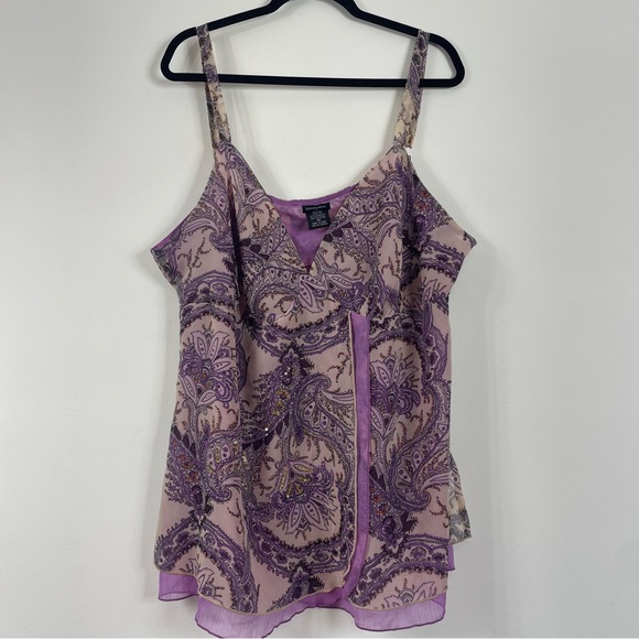 Y2K Paisley Cami Top 3X Plus Hippie Purple Fairy Whimsy Festival Grunge Tank - Picture 1 of 15